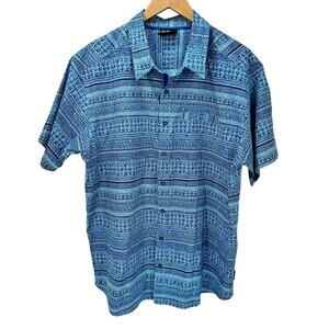 Sherpa Adventure Shirt Mens XL Short Sleeve Blue Durbar Button Up Geometric